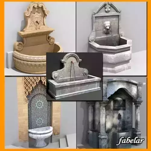 Fountains collection 1 stone fountain with ornate design 3D model