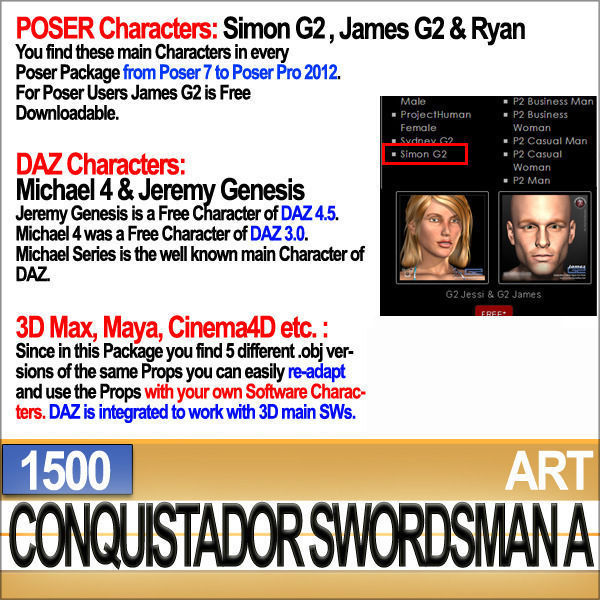 Conquistador Swordsman Props Poser Daz A 1500 3D model_1