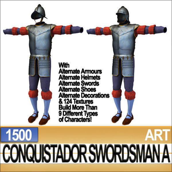 Conquistador Swordsman Props Poser Daz A 1500 3D model_11