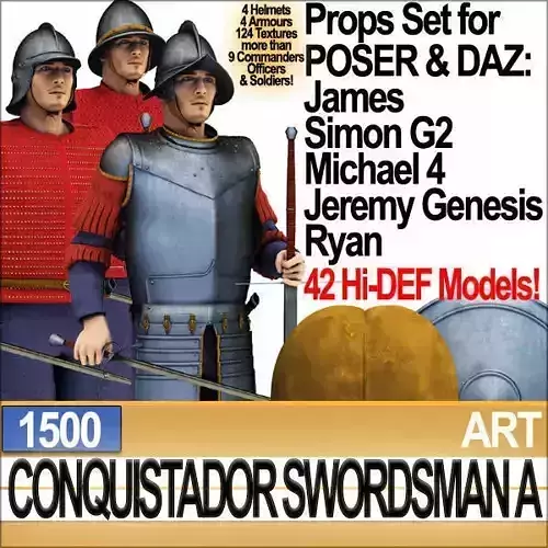 Conquistador Swordsman Props Poser Daz A 1500 3D model