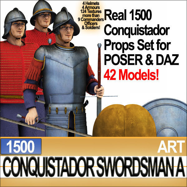 Conquistador Swordsman Props Poser Daz A 1500 3D model_33