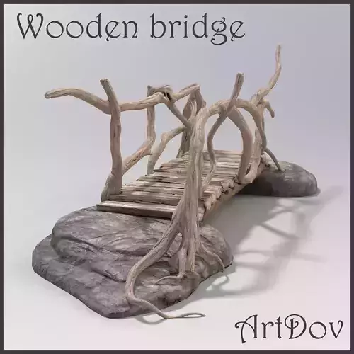  Old wooden bridge Low-poly 3D model