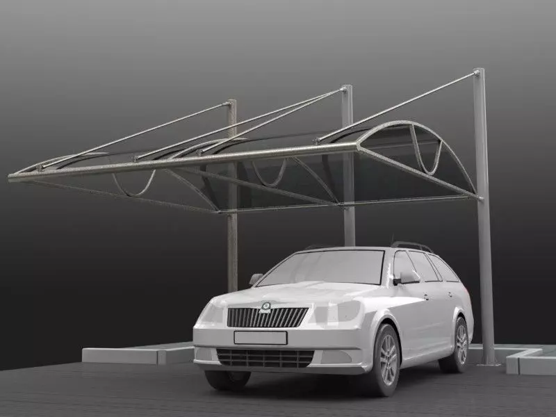 Carport car parked under metal canopy Free 3D model