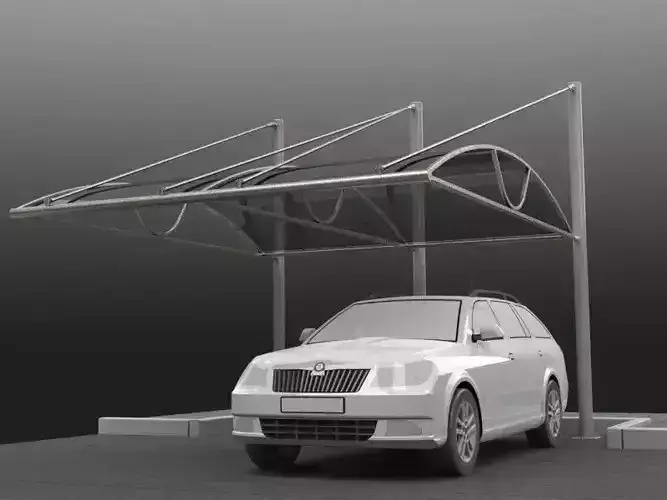 Carport car parked under metal canopy Free 3D model