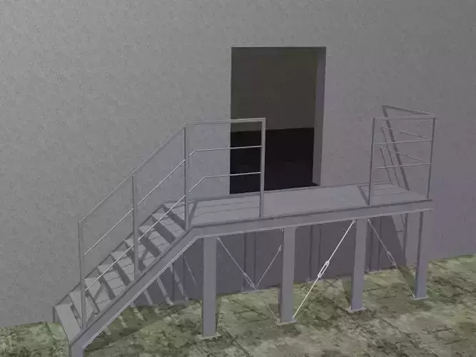 Ramp staircase with metal railings Free 3D model