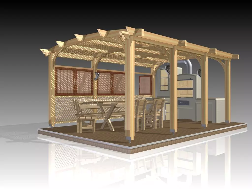Pergola wooden with table and chairs Free 3D model
