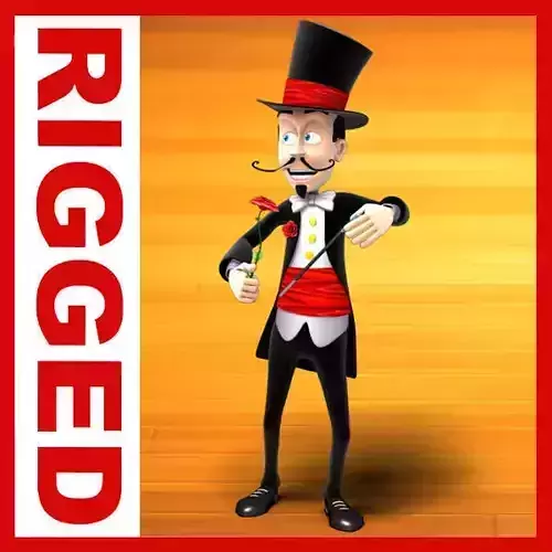 Magician cartoon rigged Low-poly 3D model