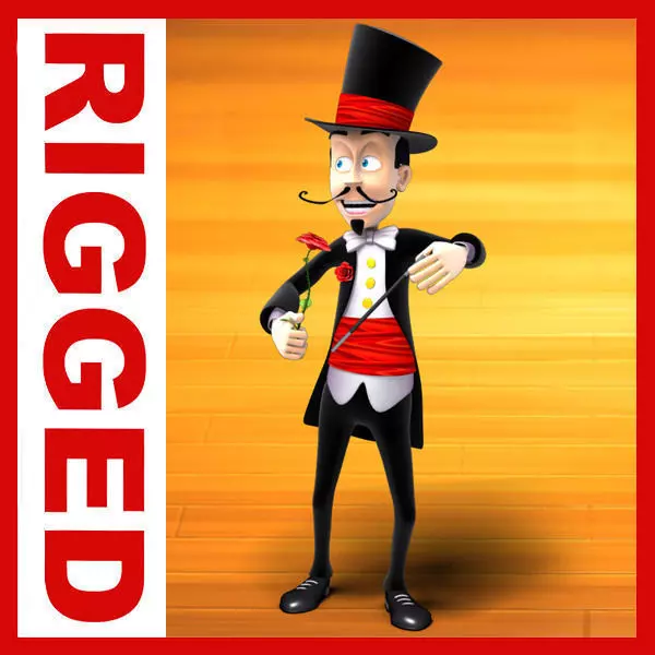 Magician cartoon rigged Low-poly 3D model_0