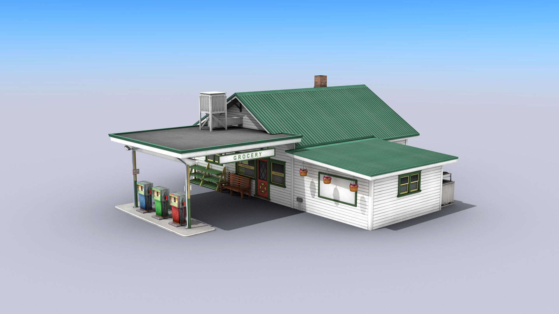 Gas Station With Grocery Low-poly 3D model_7
