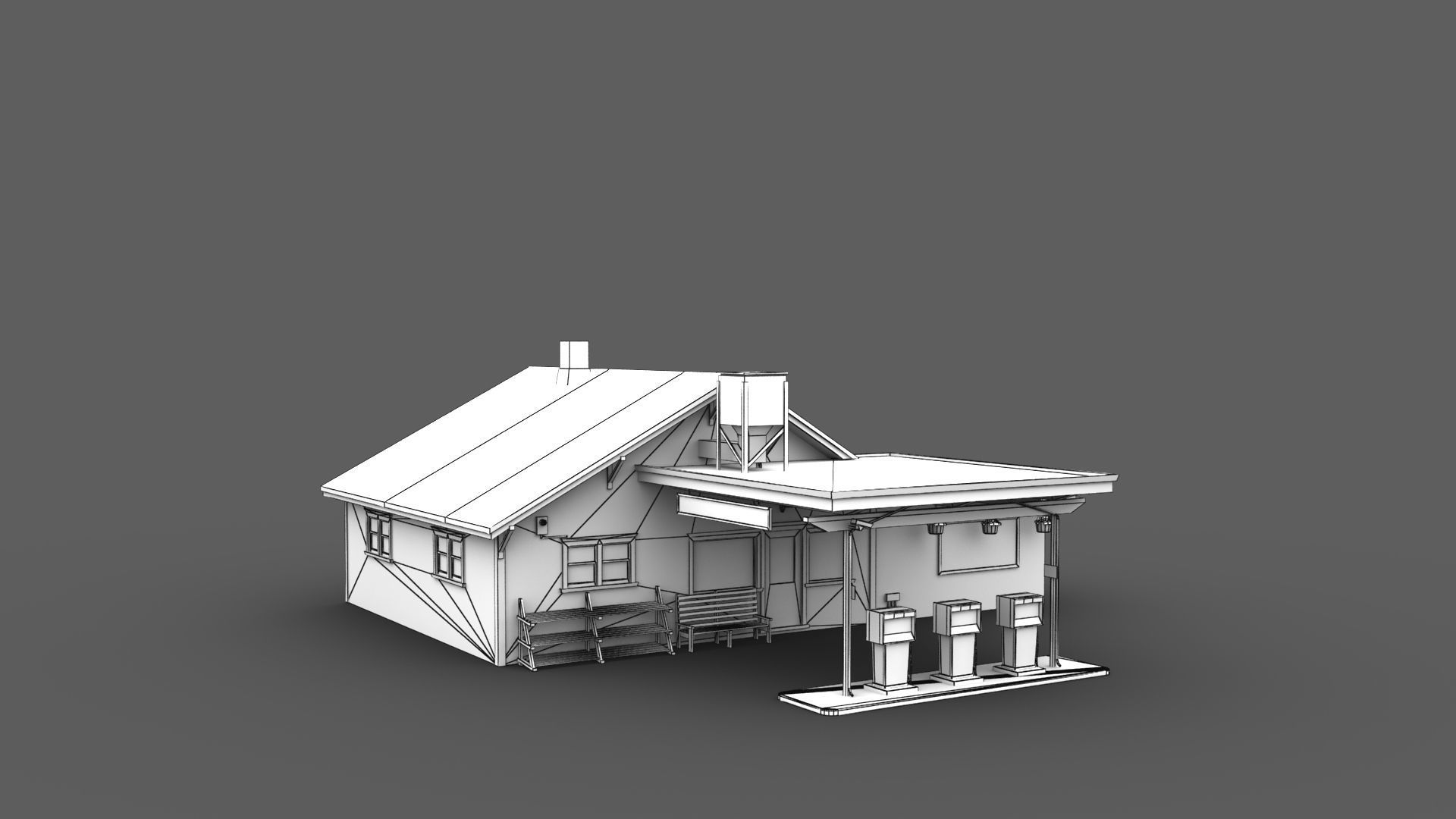 Gas Station With Grocery Low-poly 3D model_9