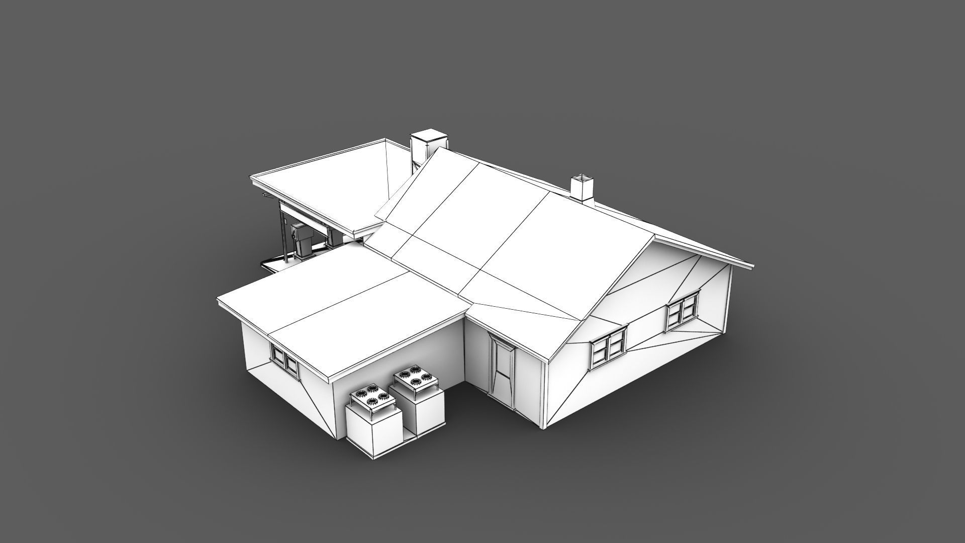 Gas Station With Grocery Low-poly 3D model_11