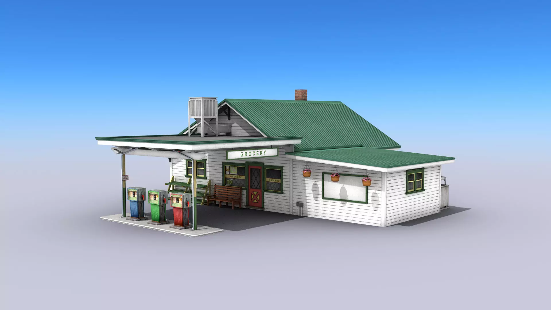 Gas Station With Grocery Low-poly 3D model_0