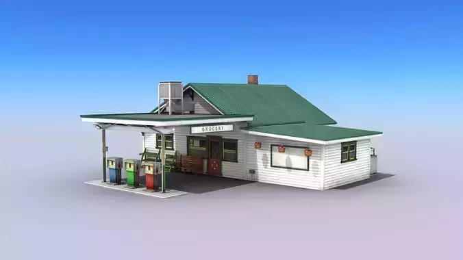 Gas Station With Grocery Low-poly 3D model