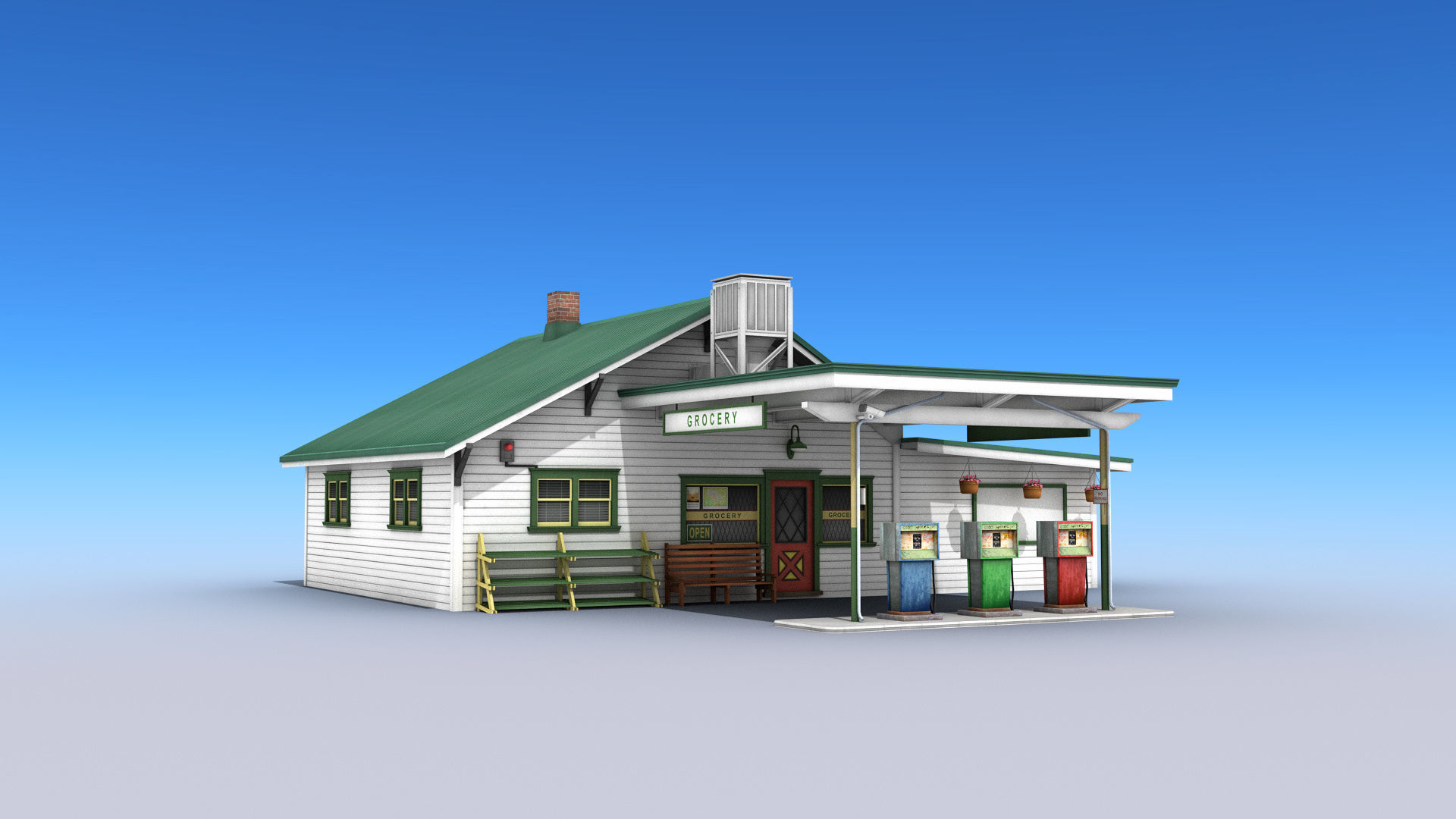 Gas Station With Grocery Low-poly 3D model_2