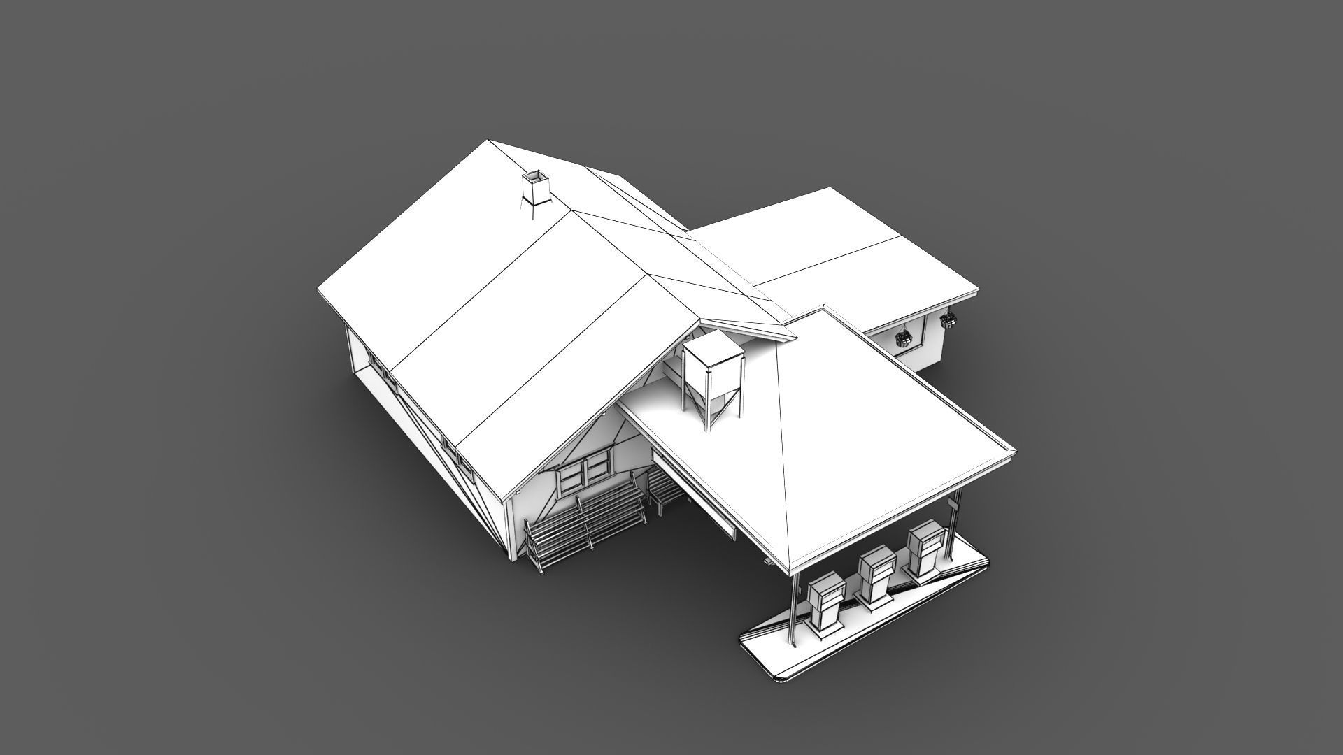 Gas Station With Grocery Low-poly 3D model_10