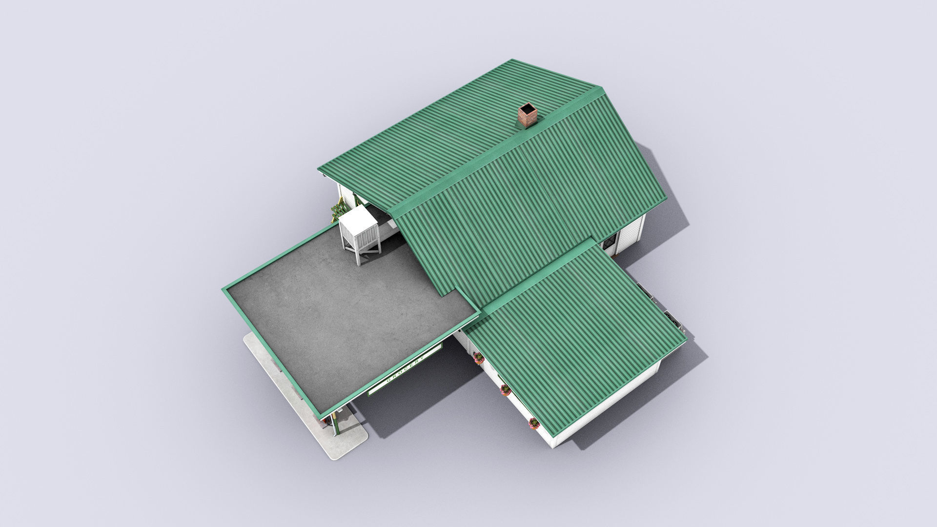 Gas Station With Grocery Low-poly 3D model_5