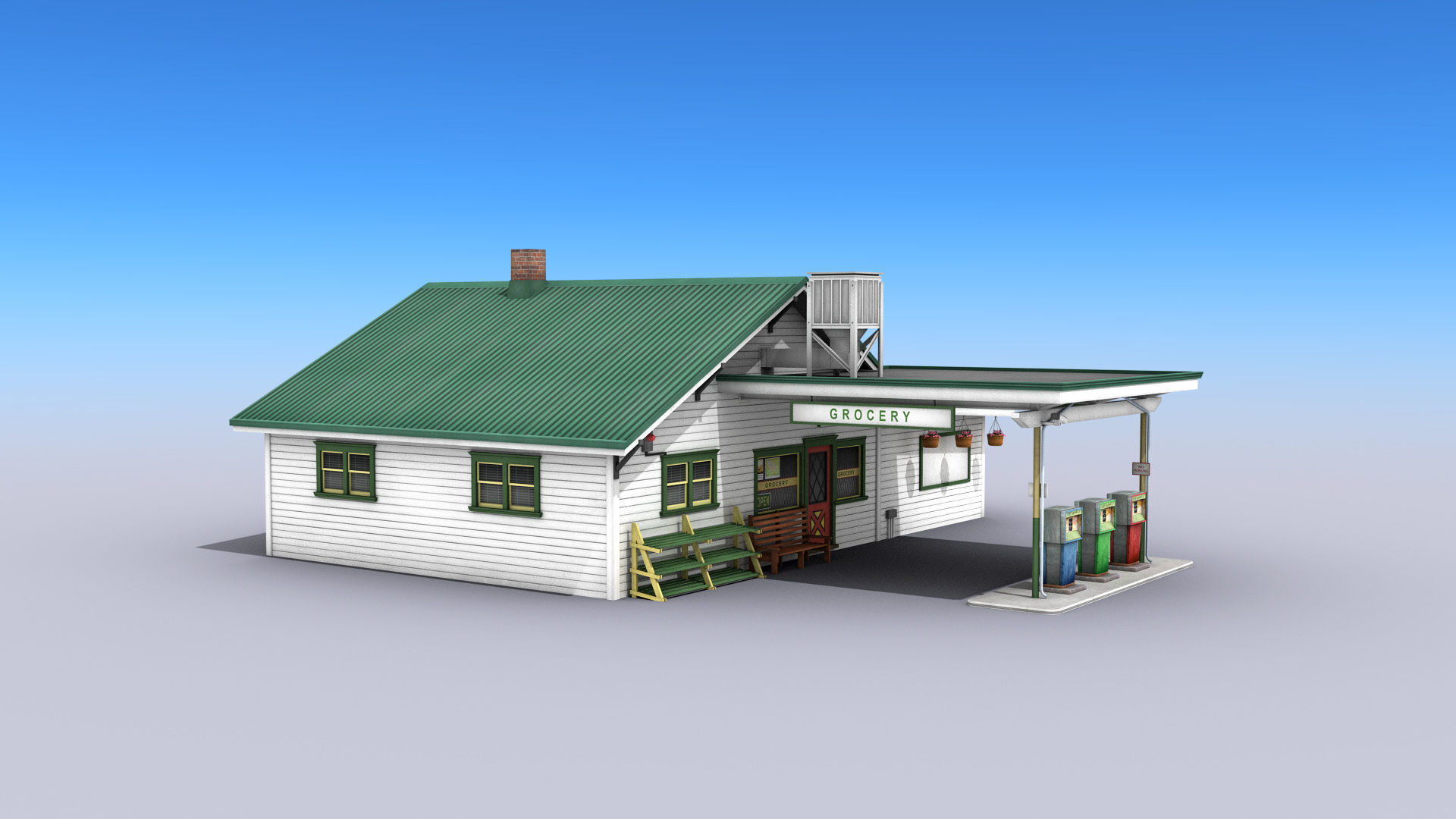 Gas Station With Grocery Low-poly 3D model_8