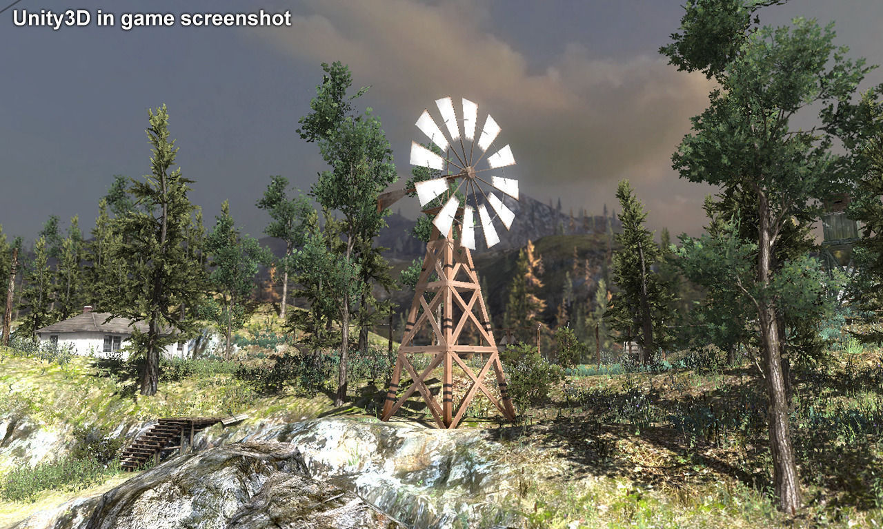 Wooden Windmill Low-poly 3D model_7