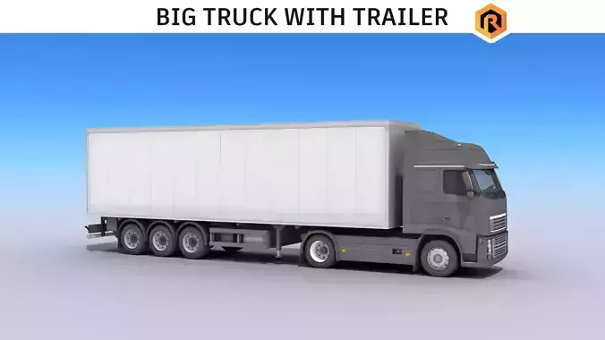 Big Truck With Trailer Low-poly 3D model