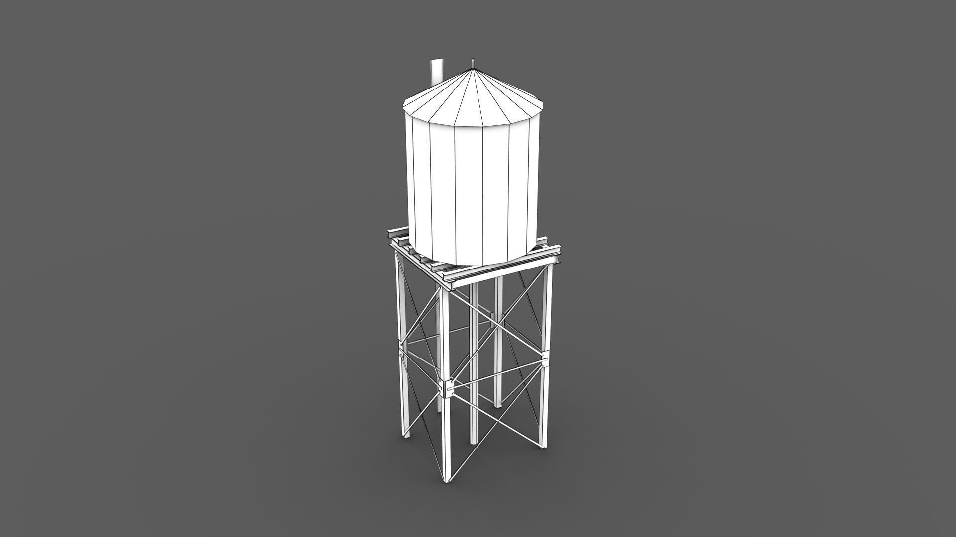 Water Tower Low-poly 3D model_3