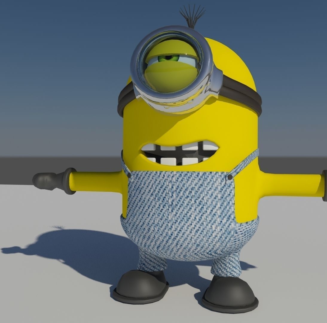 Minion in overalls and glasses Low-poly 3D model_1