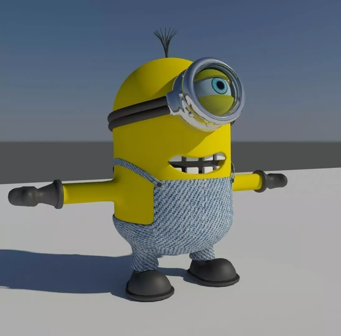 Minion in overalls and glasses Low-poly 3D model_0