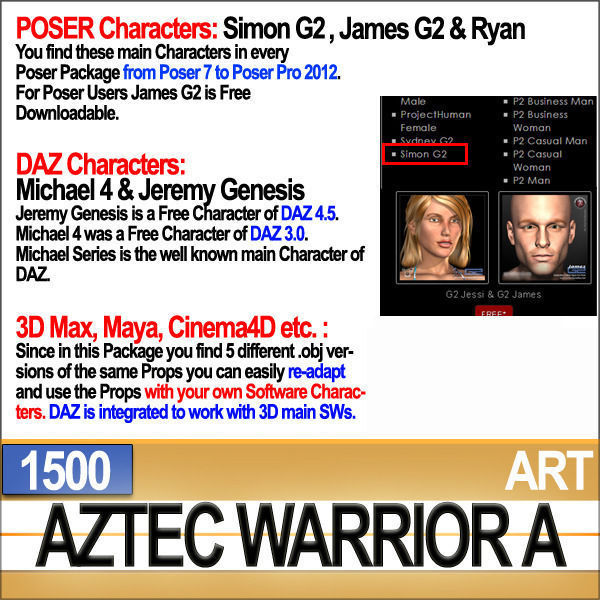 Aztec Warrior A 1500 3D model_1