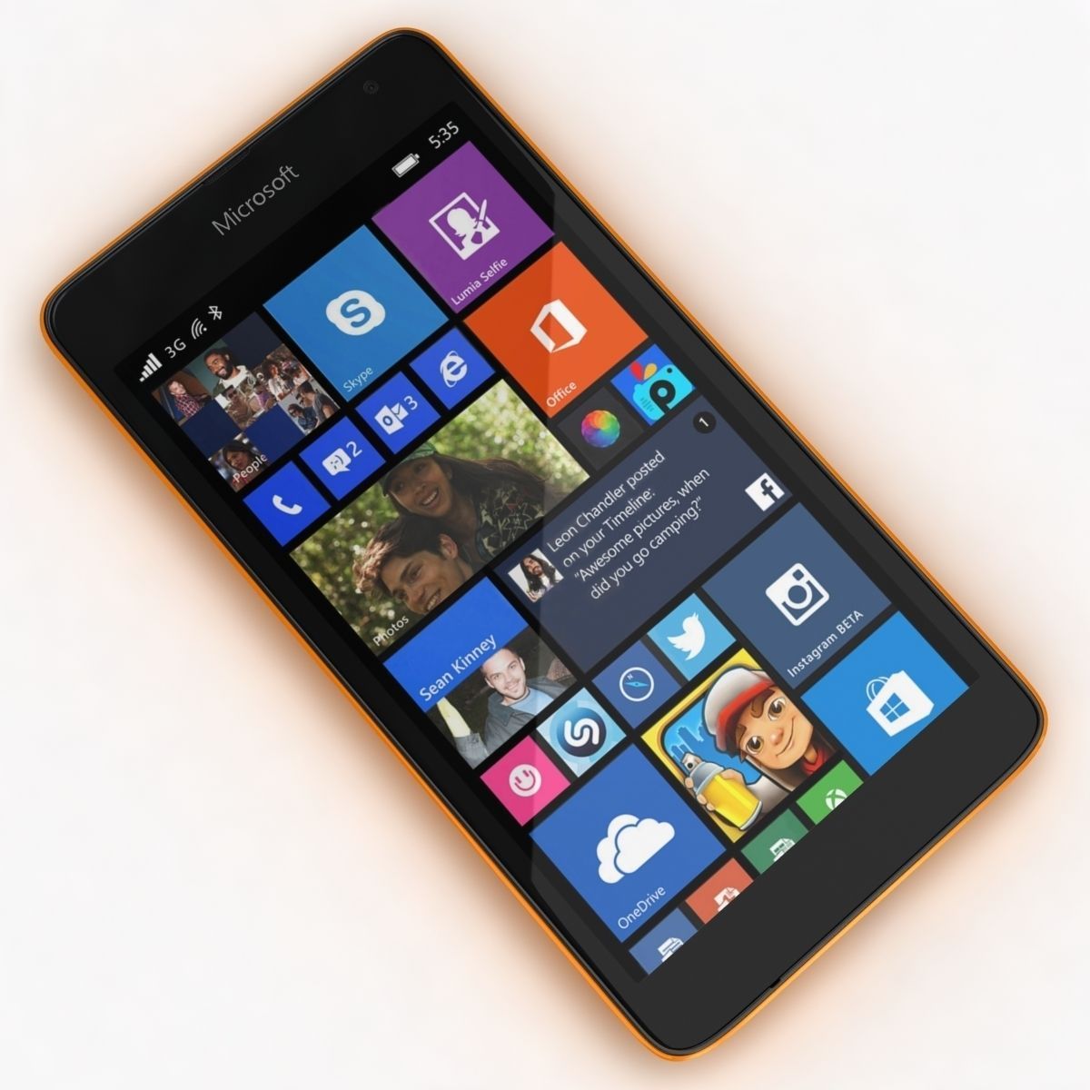 Microsoft Lumia 535 and Dual SIM Orange Low-poly 3D model_5