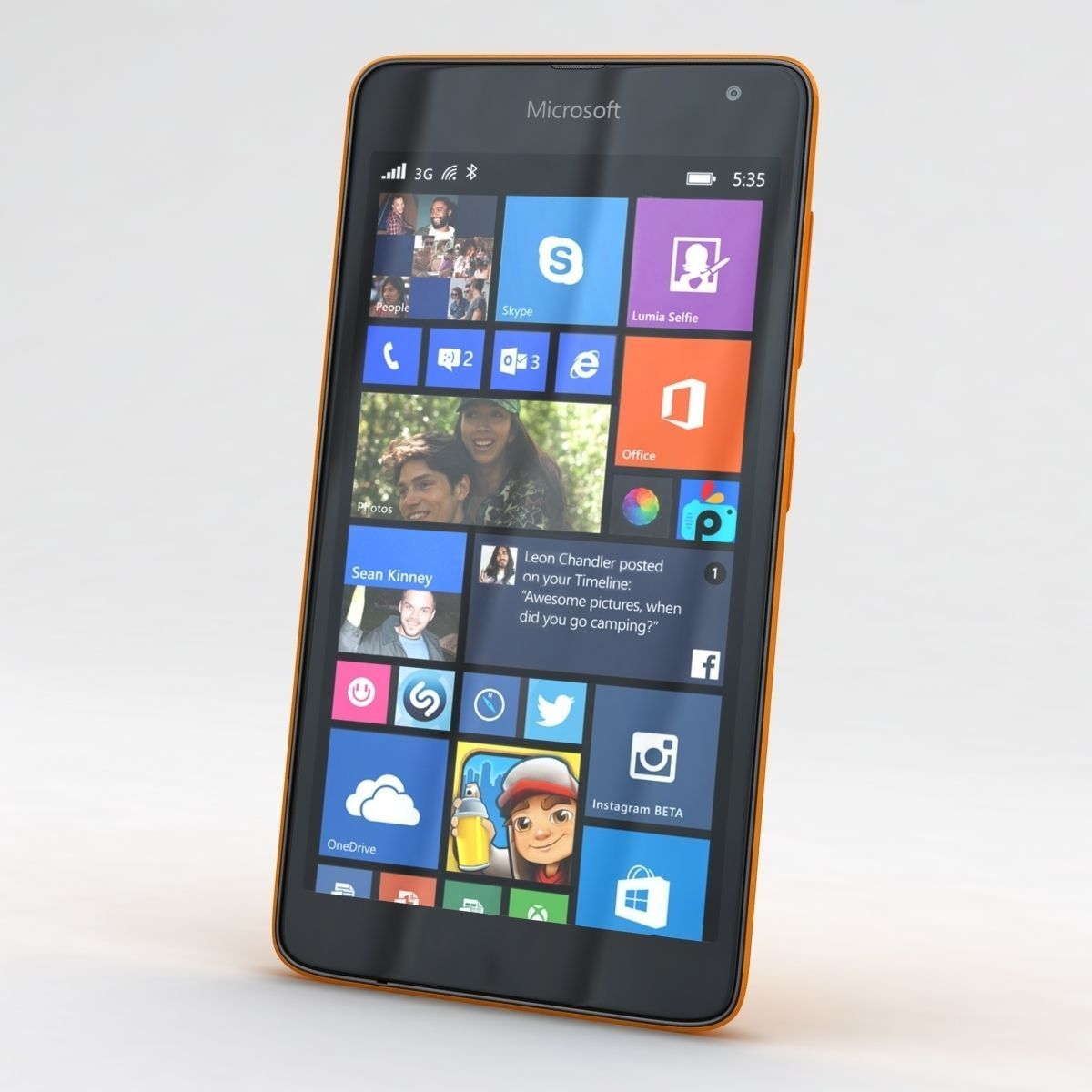 Microsoft Lumia 535 and Dual SIM Orange Low-poly 3D model_1