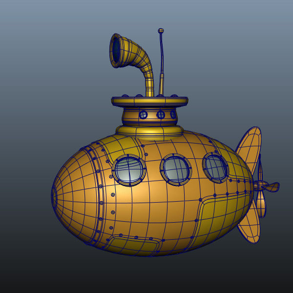 Submarine Low-poly 3D model_1