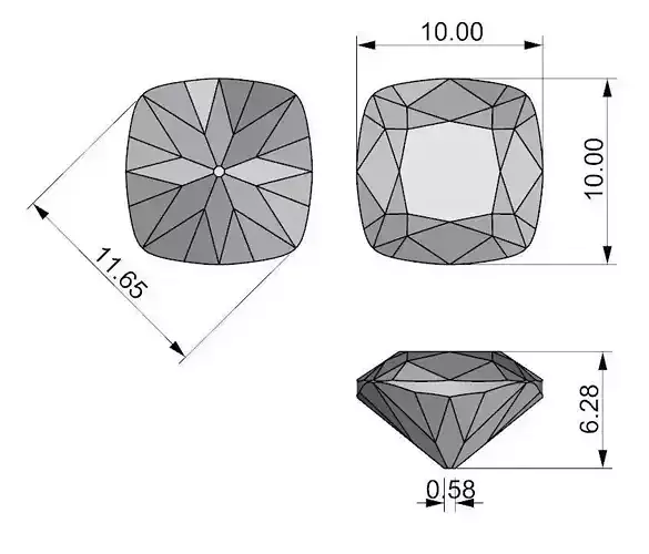 Cushion cut gem 10mm 3d model Free 3D print model