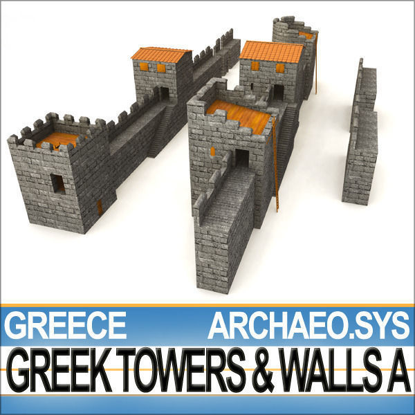Ancient Greek City Walls Towers A 3D model_8