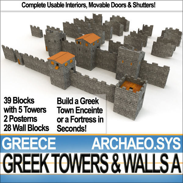 Ancient Greek City Walls Towers A 3D model_3
