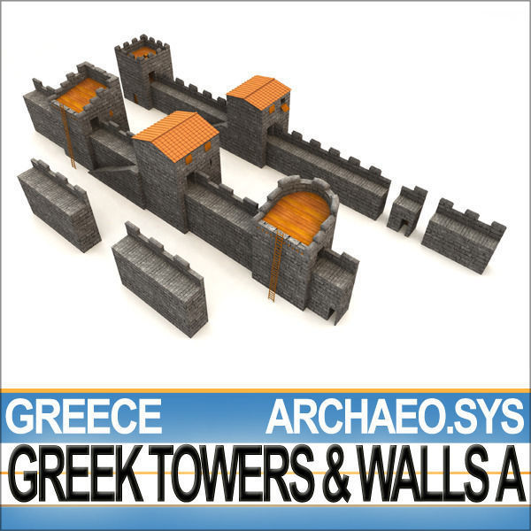 Ancient Greek City Walls Towers A 3D model_9