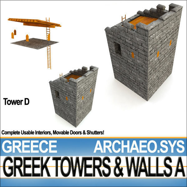 Ancient Greek City Walls Towers A 3D model_27
