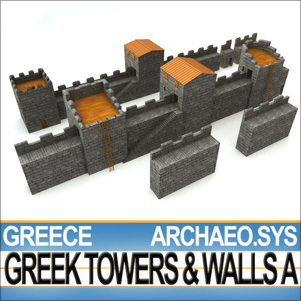 Ancient Greek City Walls Towers A 3D model_7