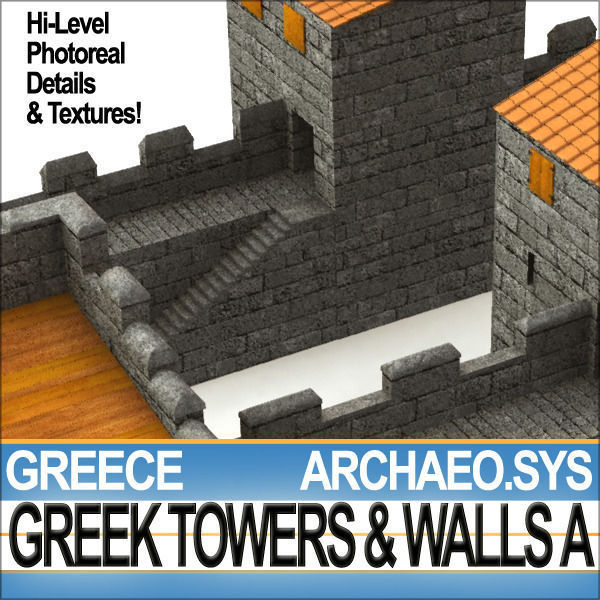 Ancient Greek City Walls Towers A 3D model_12