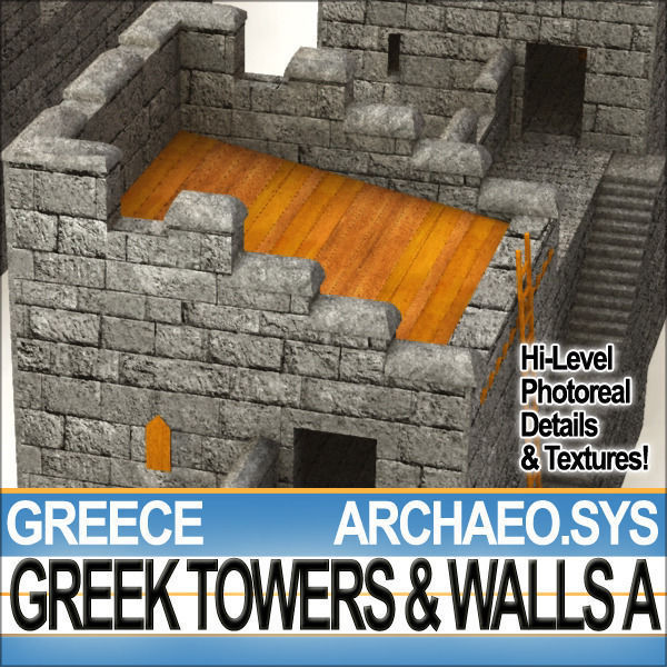 Ancient Greek City Walls Towers A 3D model_15