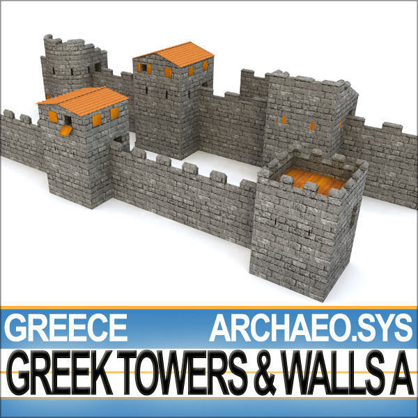 Ancient Greek City Walls Towers A 3D model_6