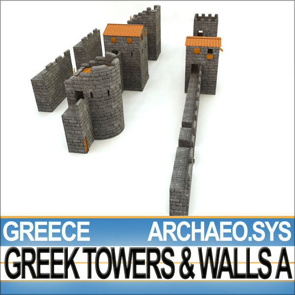 Ancient Greek City Walls Towers A 3D model_11