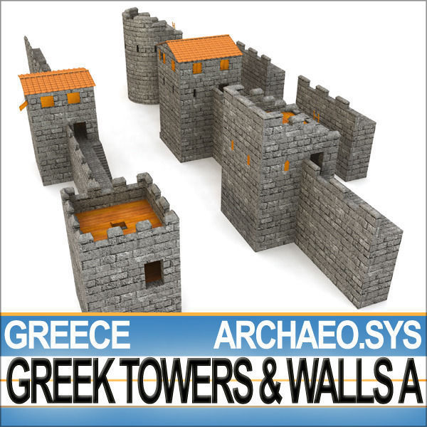 Ancient Greek City Walls Towers A 3D model_5