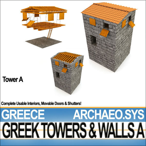 Ancient Greek City Walls Towers A 3D model_18
