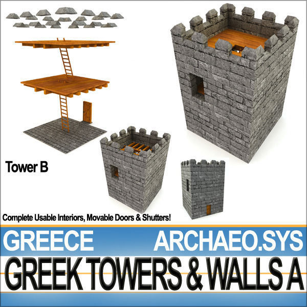 Ancient Greek City Walls Towers A 3D model_19