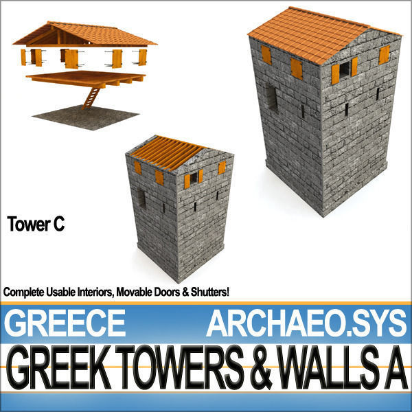 Ancient Greek City Walls Towers A 3D model_20
