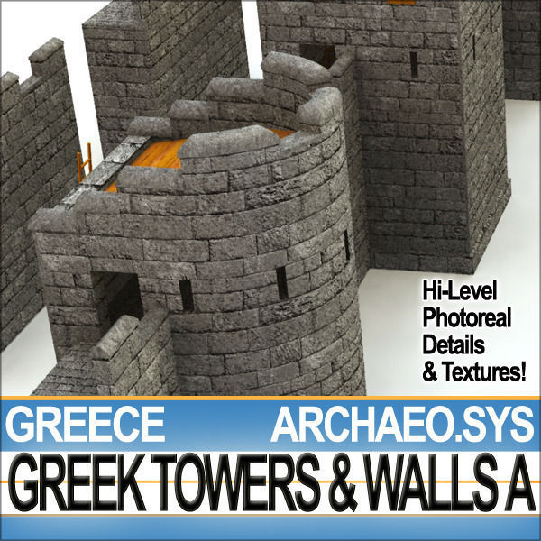 Ancient Greek City Walls Towers A 3D model_17