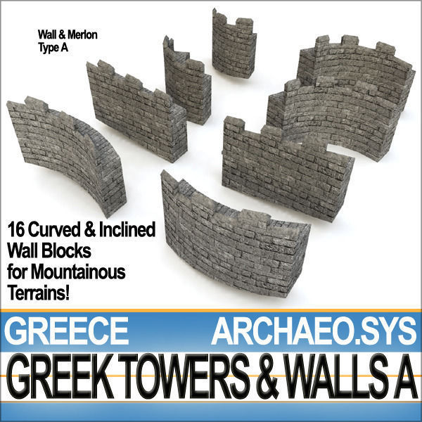 Ancient Greek City Walls Towers A 3D model_13