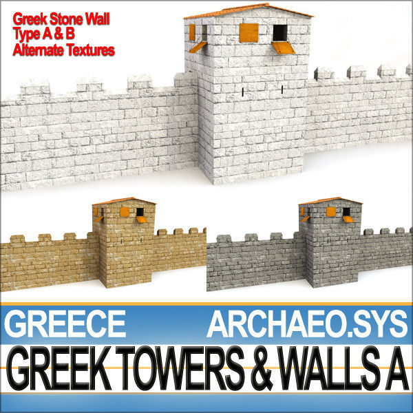 Ancient Greek City Walls Towers A 3D model_4