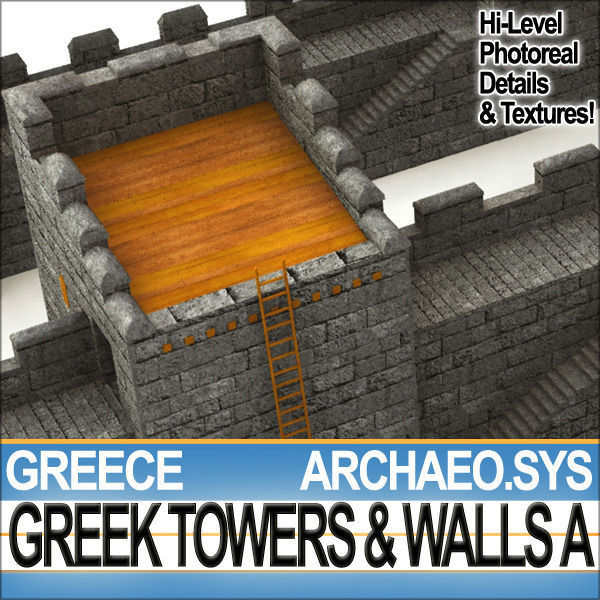 Ancient Greek City Walls Towers A 3D model_10