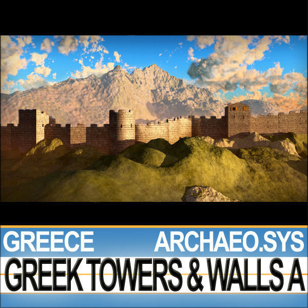 Ancient Greek City Walls Towers A 3D model_2