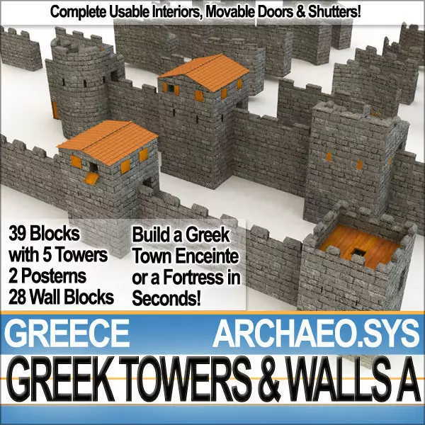 Ancient Greek City Walls Towers A 3D model_0